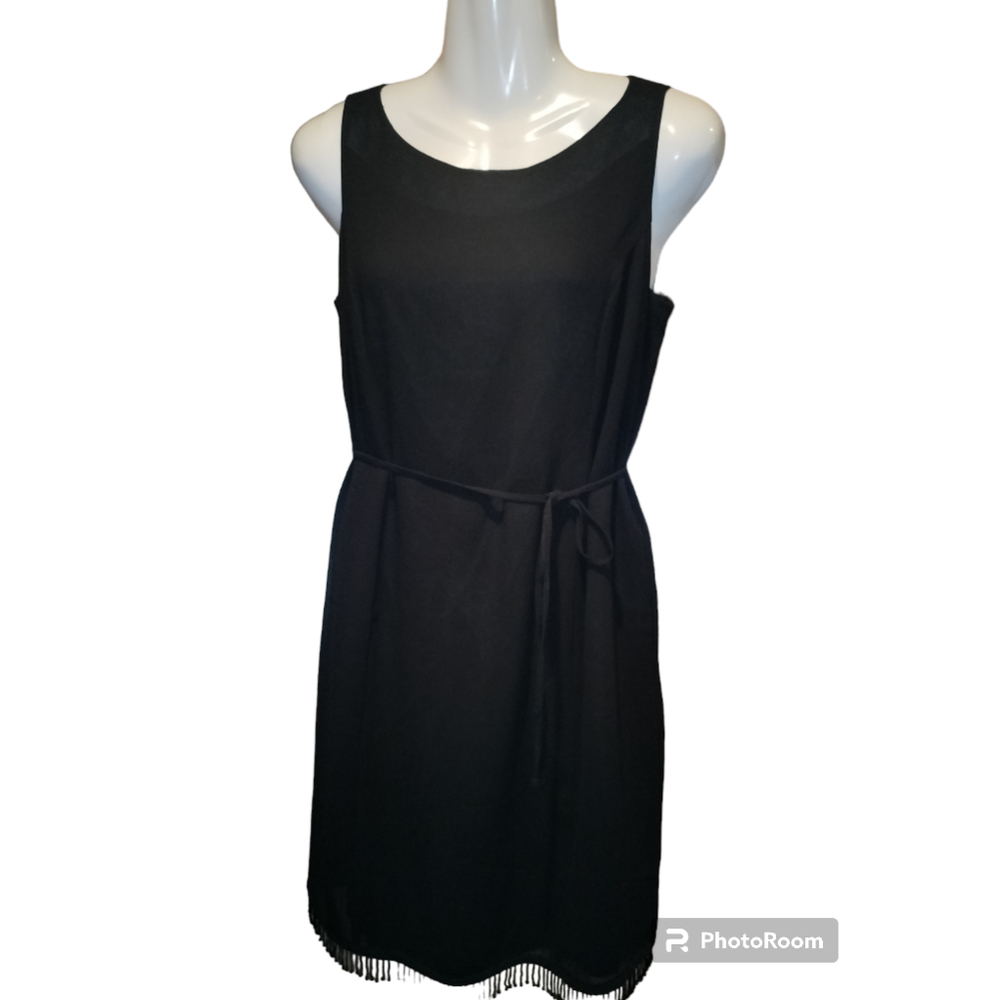 colleen Conrad life style vintage black midi dress small beaded hem sleeveless